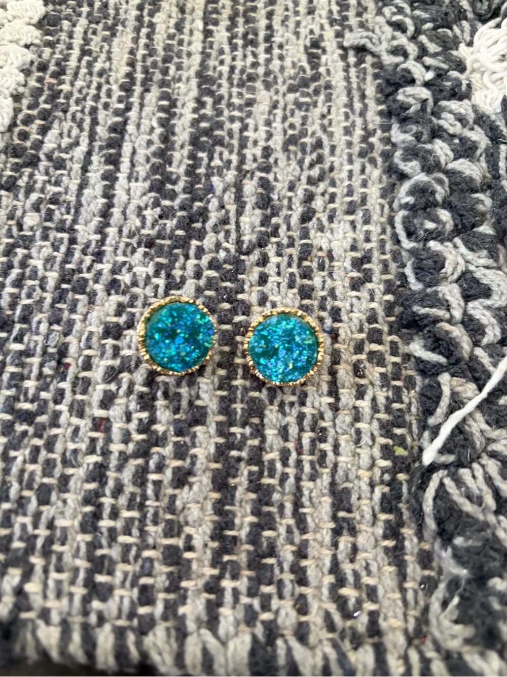 Plunder Teal Glitter Stud Earrings with Gold Trim